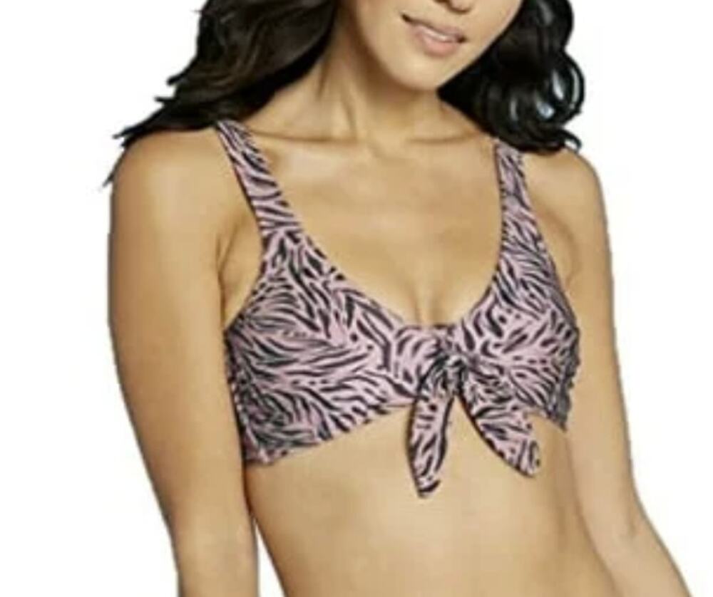 Xhilaration Metallic Tie-Front Bralette Bikini Top Metallic Mauve Animal Print S